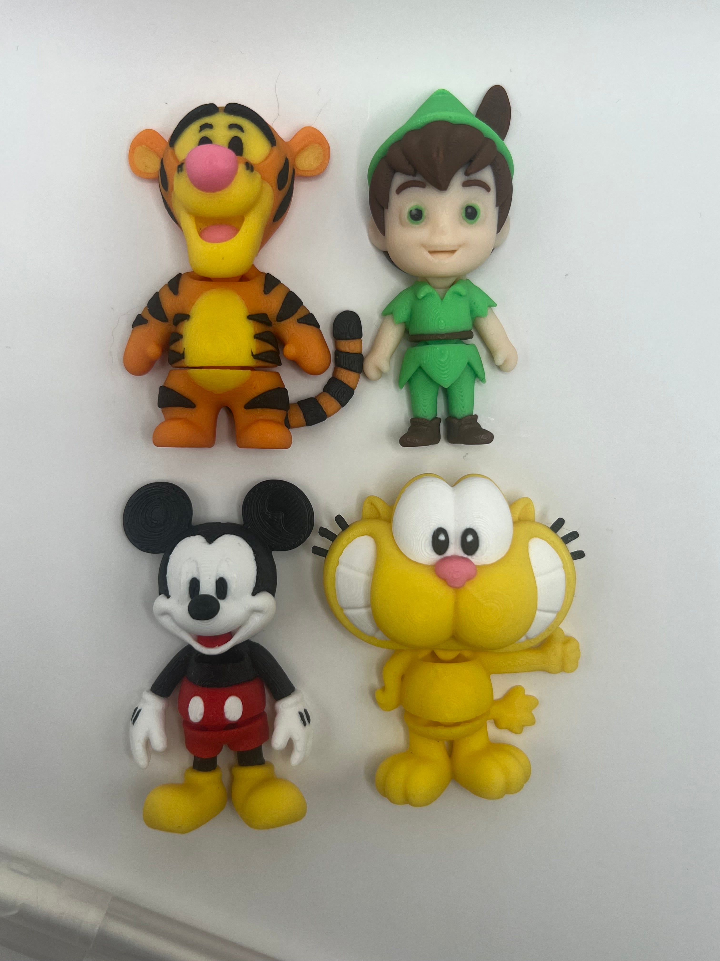 4-Pack 3D Printed Cartoon Keychain Set | Mickey, Tigger, Garfield & Elf | PLA Backpack Charms