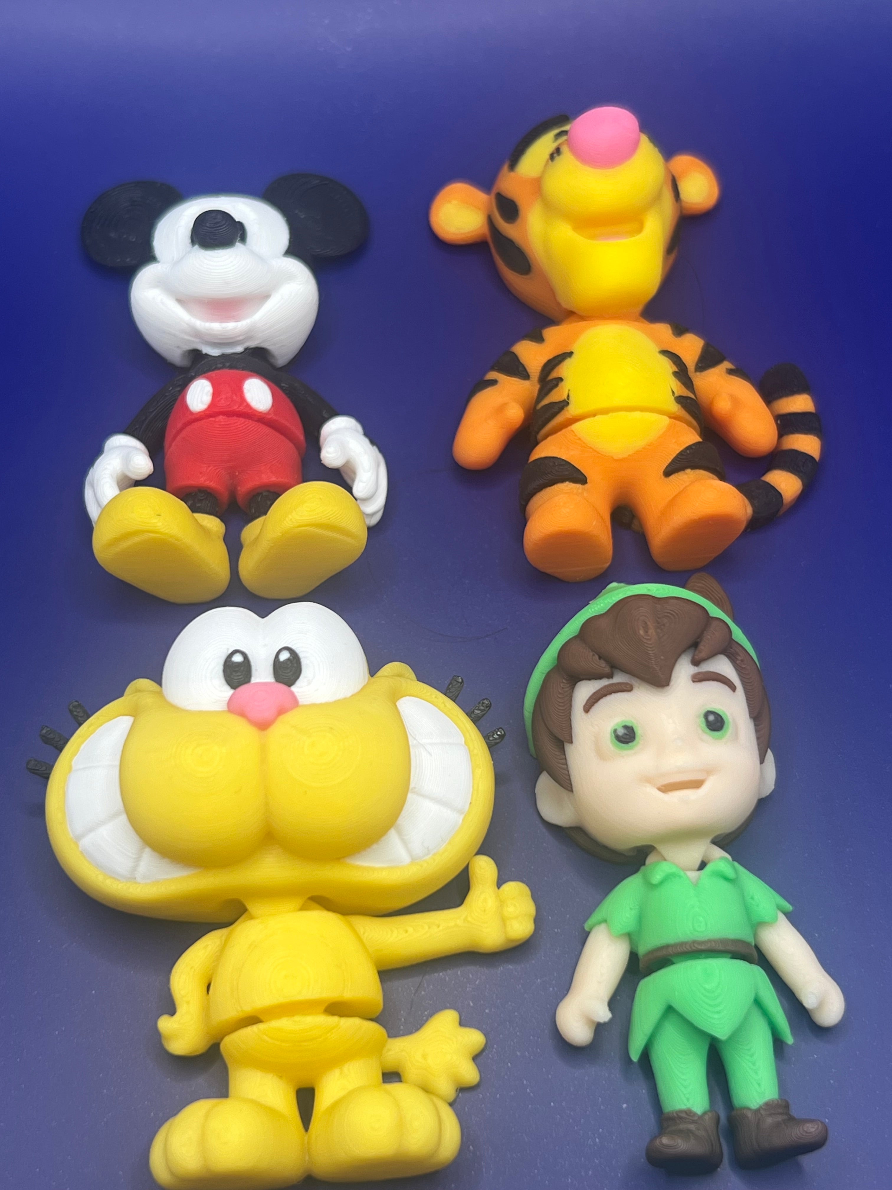 4-Pack 3D Printed Cartoon Keychain Set | Mickey, Tigger, Garfield & Elf | PLA Backpack Charms