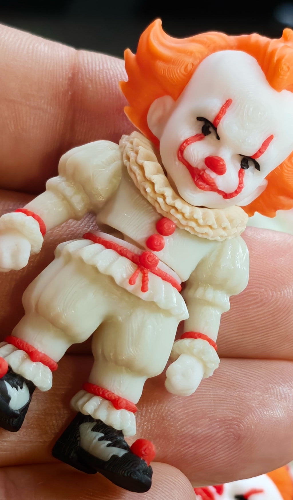 Pennywise 3D-Printed Keychain, Halloween Gift · 2.4″ PLA Figure with Stainless Steel Ring
