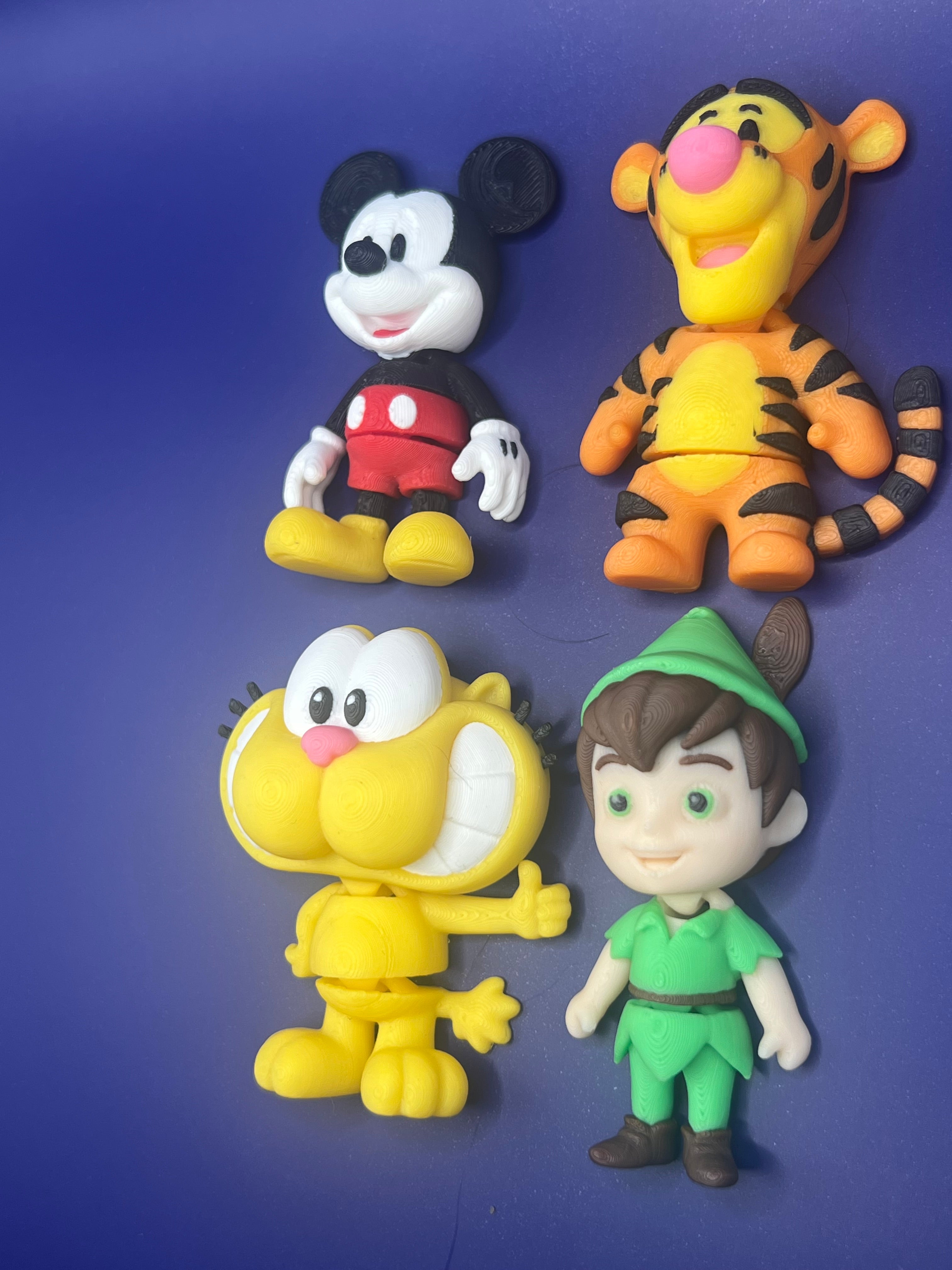 4-Pack 3D Printed Cartoon Keychain Set | Mickey, Tigger, Garfield & Elf | PLA Backpack Charms