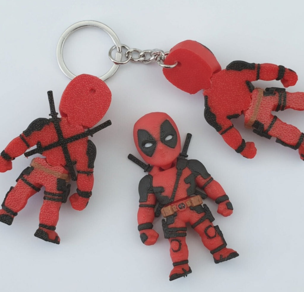 3D Printed Deadpool Keychain – Marvel Antihero Red & Black Keyring Gift