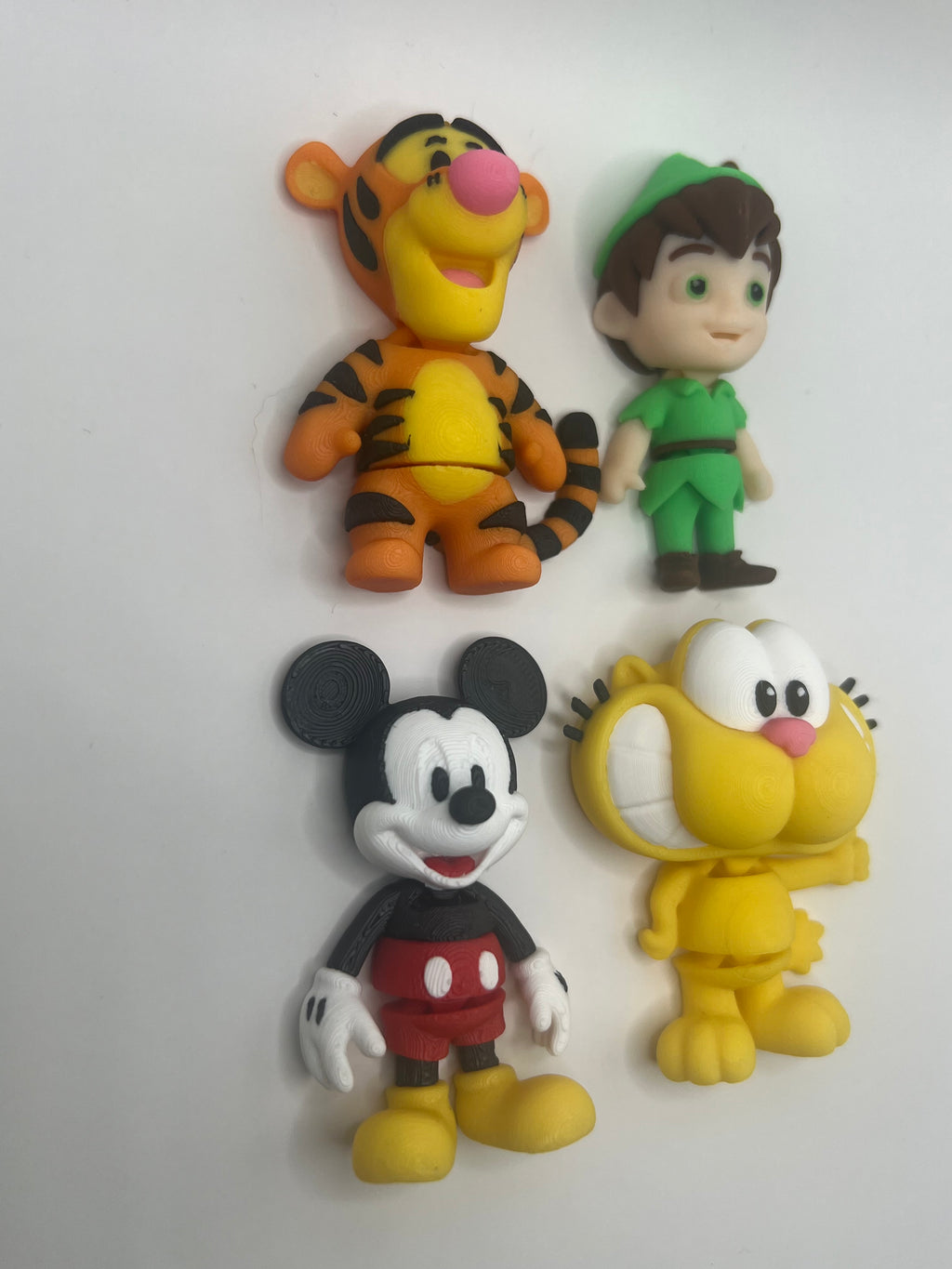 4-Pack 3D Printed Cartoon Keychain Set | Mickey, Tigger, Garfield & Elf | PLA Backpack Charms