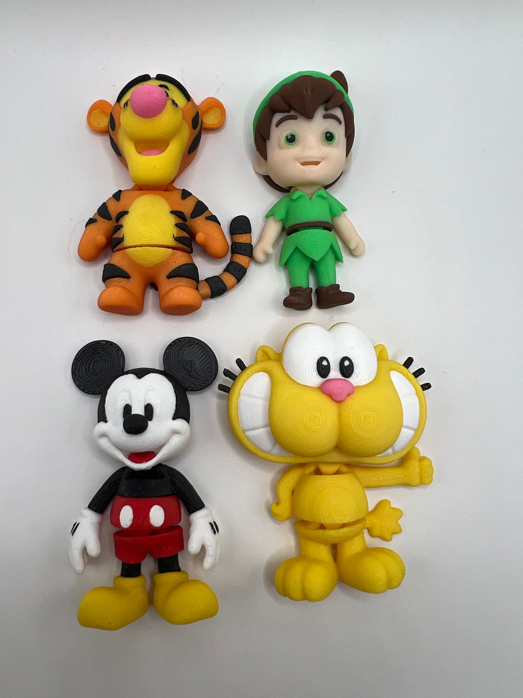 4-Pack 3D Printed Cartoon Keychain Set | Mickey, Tigger, Garfield & Elf | PLA Backpack Charms