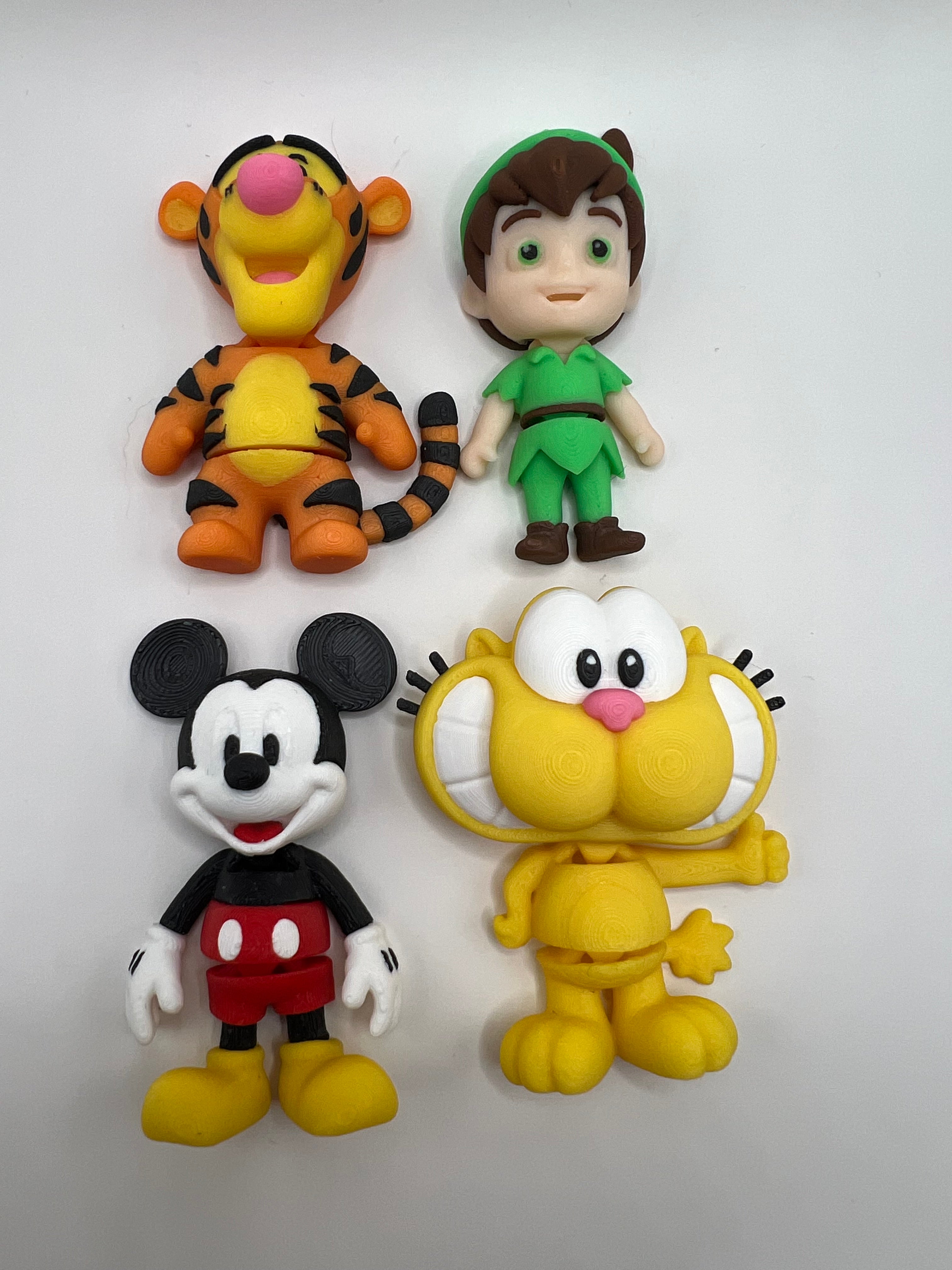 4-Pack 3D Printed Cartoon Keychain Set | Mickey, Tigger, Garfield & Elf | PLA Backpack Charms