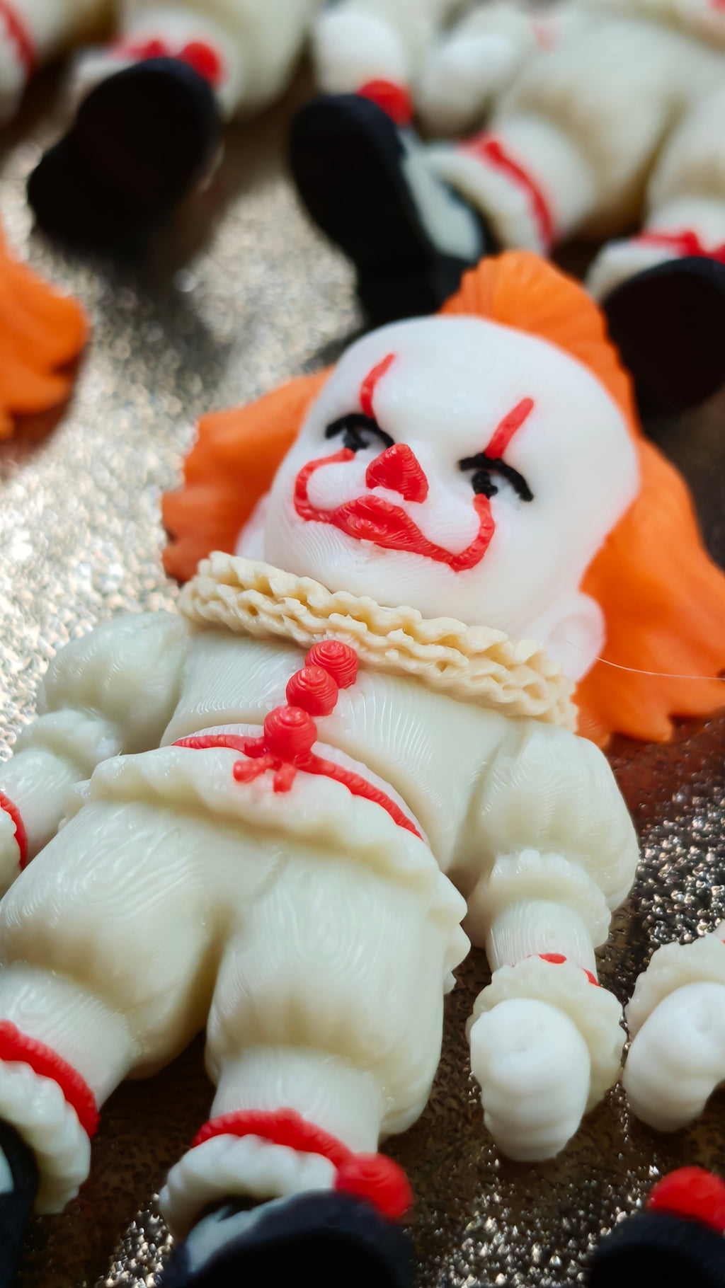 Pennywise 3D-Printed Keychain, Halloween Gift · 2.4″ PLA Figure with Stainless Steel Ring