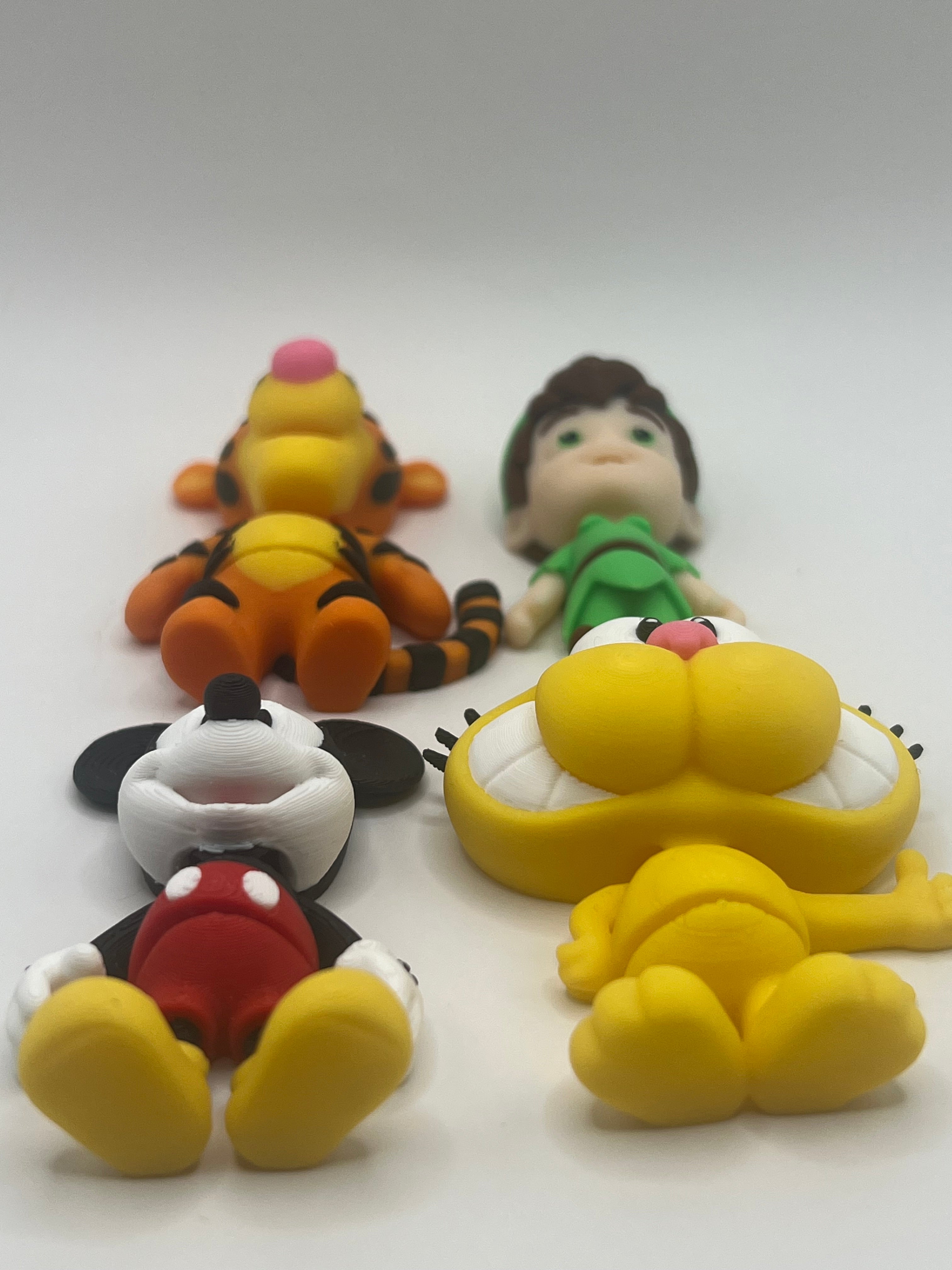 4-Pack 3D Printed Cartoon Keychain Set | Mickey, Tigger, Garfield & Elf | PLA Backpack Charms