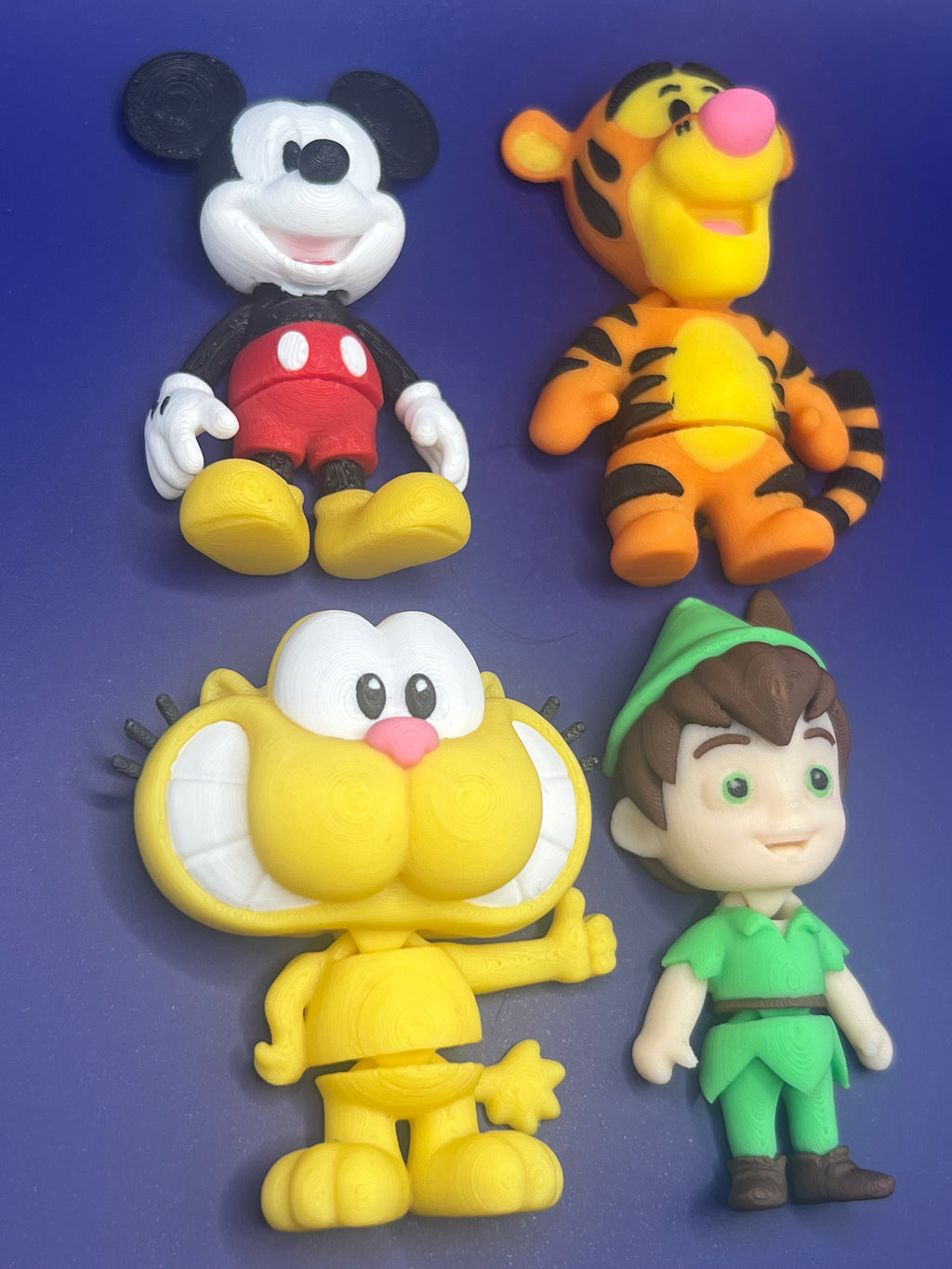 4-Pack 3D Printed Cartoon Keychain Set | Mickey, Tigger, Garfield & Elf | PLA Backpack Charms