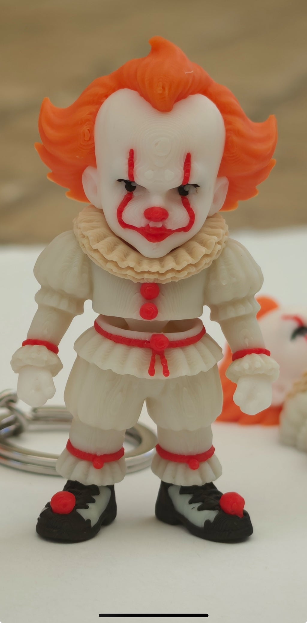 Pennywise 3D-Printed Keychain, Halloween Gift · 2.4″ PLA Figure with Stainless Steel Ring