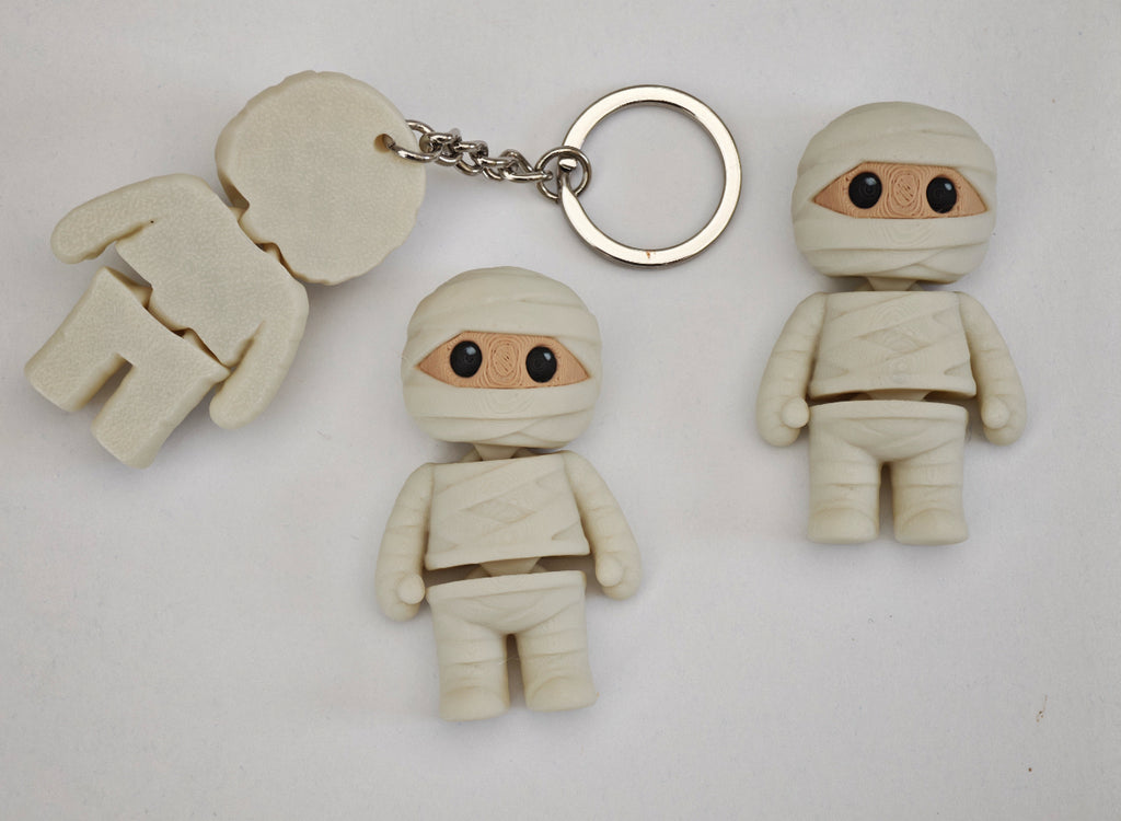 3D Printed Mummy Keychain · Cute Kawaii Horror Bag Charm · Halloween Gift · 2.4″ PLA Figure with Stainless Steel Ring