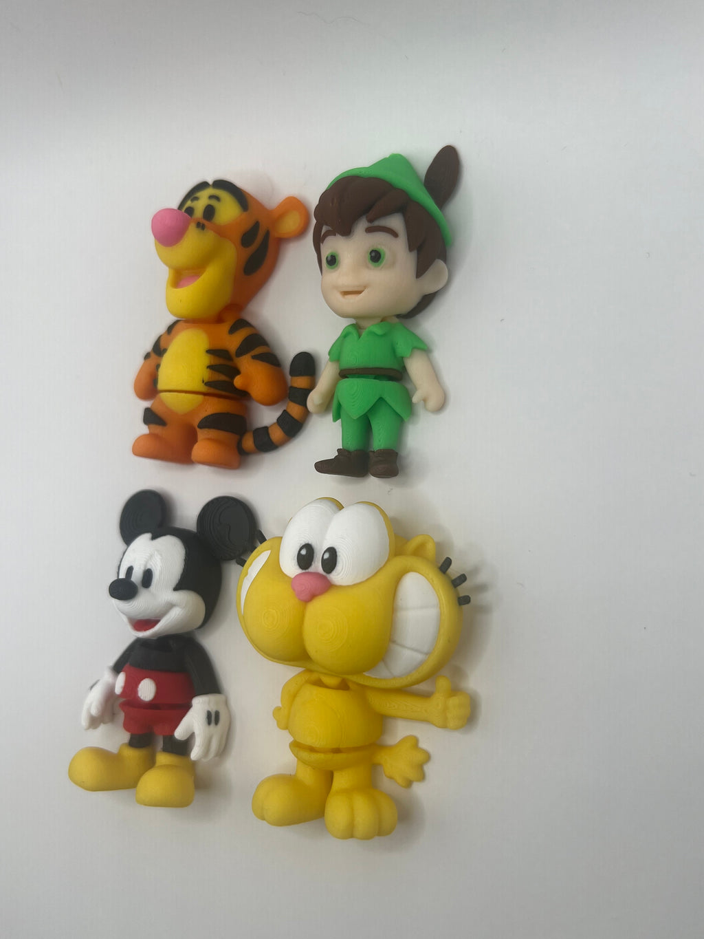 4-Pack 3D Printed Cartoon Keychain Set | Mickey, Tigger, Garfield & Elf | PLA Backpack Charms
