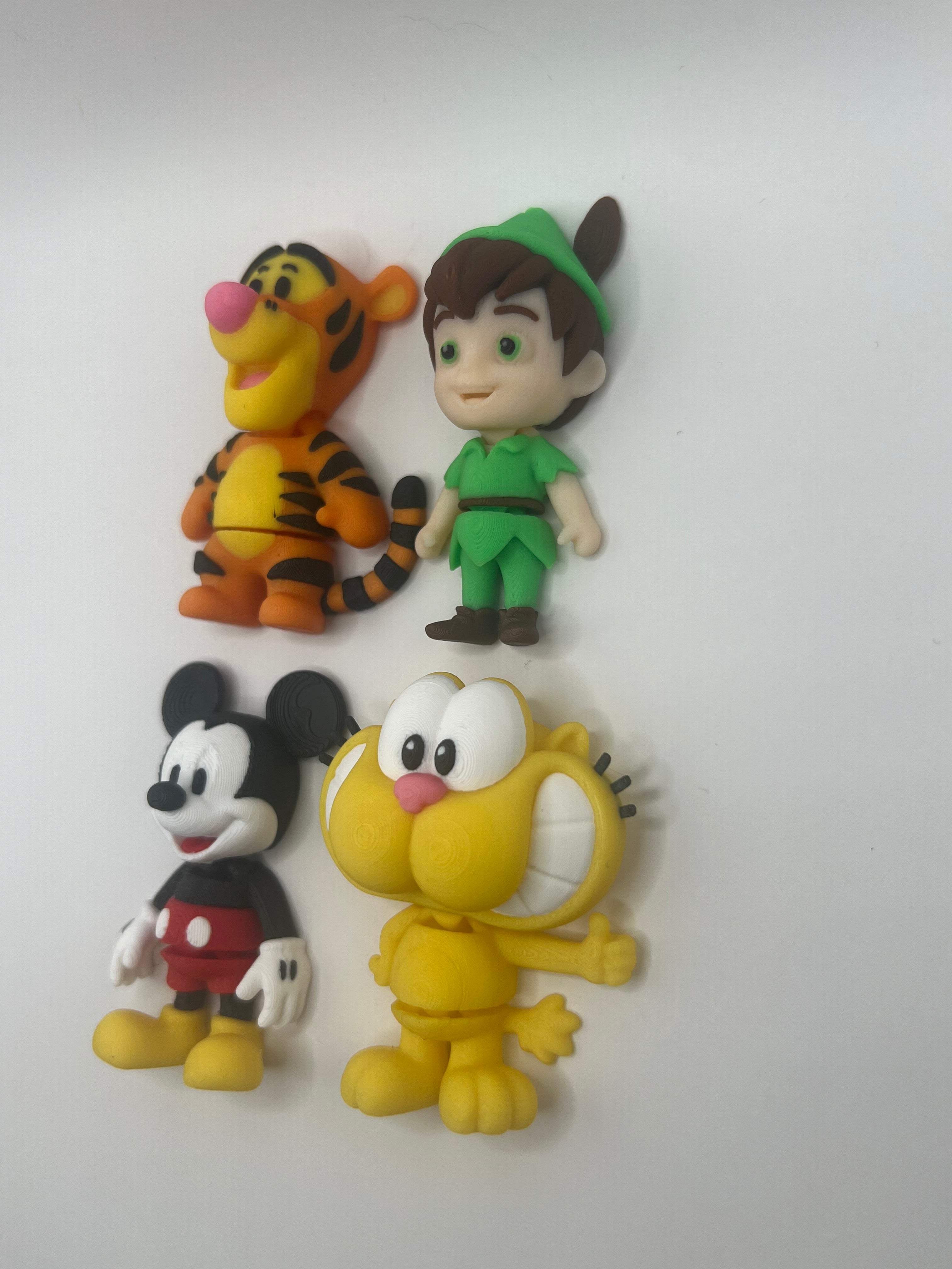 4-Pack 3D Printed Cartoon Keychain Set | Mickey, Tigger, Garfield & Elf | PLA Backpack Charms